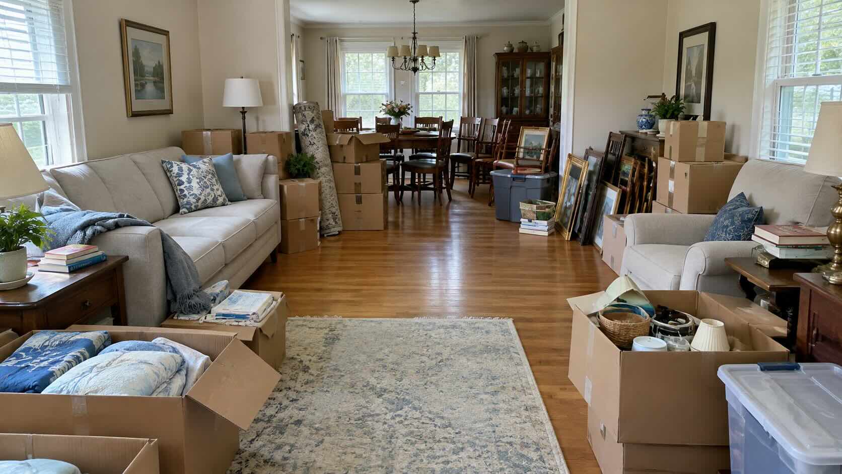 A photo of cluttered rooms in a house undergoing downsizing junk removal services in Central Maryland.